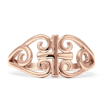 925 Sterling Silver Rose Tone Cross Filigree Celtic Ring Wholesale